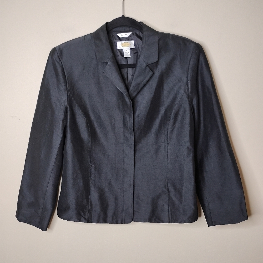 Talbots 100% Pure Silk Black Blazer Jacket Size 8 - Picture 2 of 7